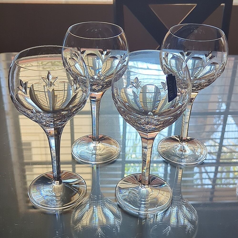 Vintage Stuart Crystal Valencia Wine Glass Goblet Waterford Wedgewood Set of 4